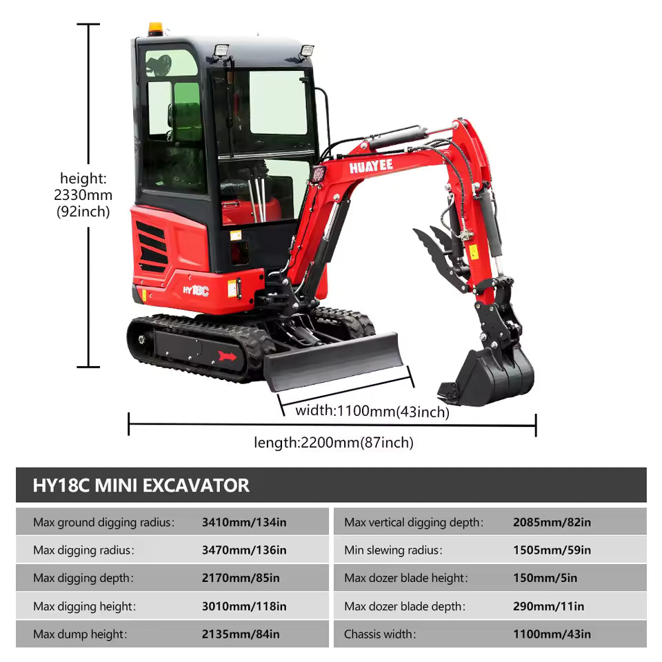 1.8 Mini Excavator with Kubota Engine Small Crawler Farm Excavators Multi-function Customized Digger for Home Use Free Shipping